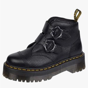 Dr Marten Devon Boots with Flower Buckle Black Pebble Leather Size 11